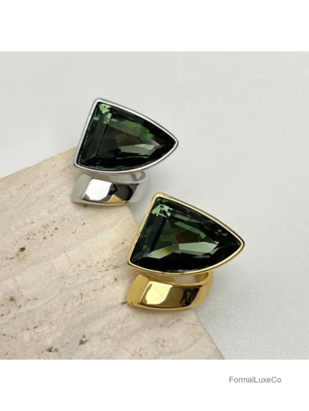 Geometric Triangle Chunky Statement Ring Austrian Crystal Cubic Zirconia